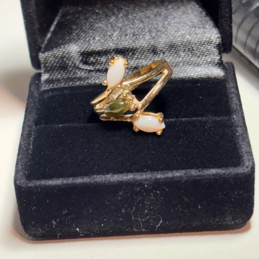 Opal and Jade ring Heavy, gold electroplated, Size 5